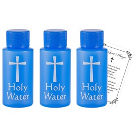 1 Ounce Holy Water Bottle - 3 Empty Holy Water Bottles Catholic Set with The Lord's Prayer Card | Blue Holy Water Container with Screw Lid for Baptism, Mass, Confirmation, Devotion | 4 Items Total