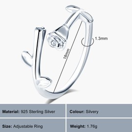 VIKILEE Women's Rings S925 Sterling Silver Rings Rose and Vine Shape Adjustable Size for Girlfriend Anniversary Engagement Rings, Silver