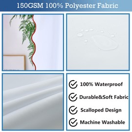 youngseahome White Fabric with Rust Scalloped Border Shower Curtain,Boho Chic Cloth Shower Curtain for Bathroom Showers,72 x 84 Inches