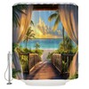 KDYDK Ocean Beach Shower Curtain Teal Orange Sea View Tropical