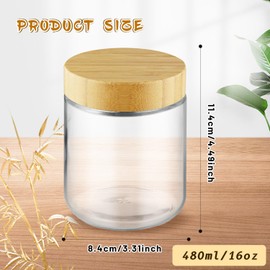 4 Pcs Glass jars Wide Mouth Glass Food Storage Containers Overnight Oats Containers with Bamboo Lids for Snacks Yogurt Powder Liquid - 480ml/16oz
