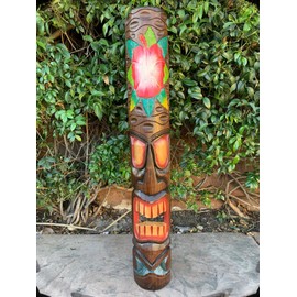 Tiki Totem Masks with Habiscus Hand Carved Tropical Bar Patio Decor 39"x 6"in Quality Supplies for Your Perfect Design by CharmingSS