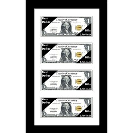 Creative Picture Frames 8x14-inch 4 First Dollar Manhattan Black Wall Frame With White Mat Holds Multiple 2.5 x 6 inch US Currency Bills