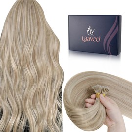 LaaVoo Nano Hair Extensions Real Human Hair 100g Full Head Nano Beads Hair Extensions Highlight Medium Blonde Invisible Nano Ring Straight Remy Hair 100s 22 Inch #18/613