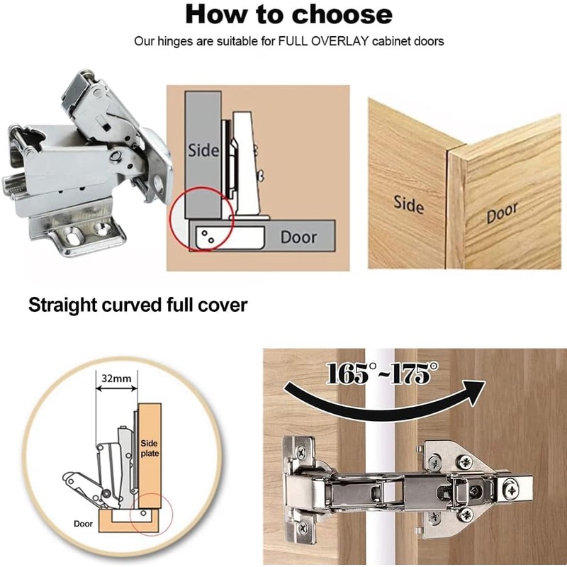 2 Pcs Kitchen Cabinet 165 Degree Full Overlay Hinges Frameless