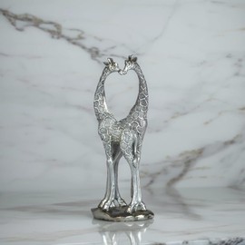 ICE ARMOR 12" H Silver Giraffe Couple with Heart Shaped Table Top Figurine Decor