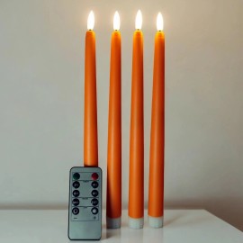 Ni-Jasw Flameless Taper Candles with Remote, Flickering Battery Powered Orange