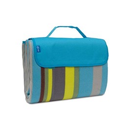 BRUBAKER Fleece Picnic Blanket with Waterproof Backing Turquoise Green Yellow 60 x 53 Inches