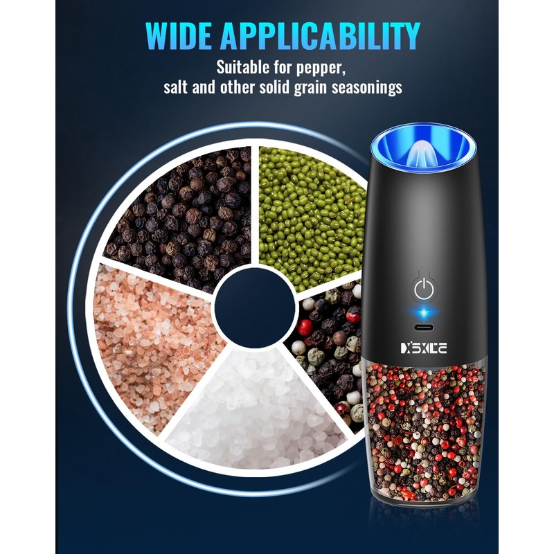 XinXu Rechargeable Pepper and Salt Grinder Set, whit Gravity Sensing