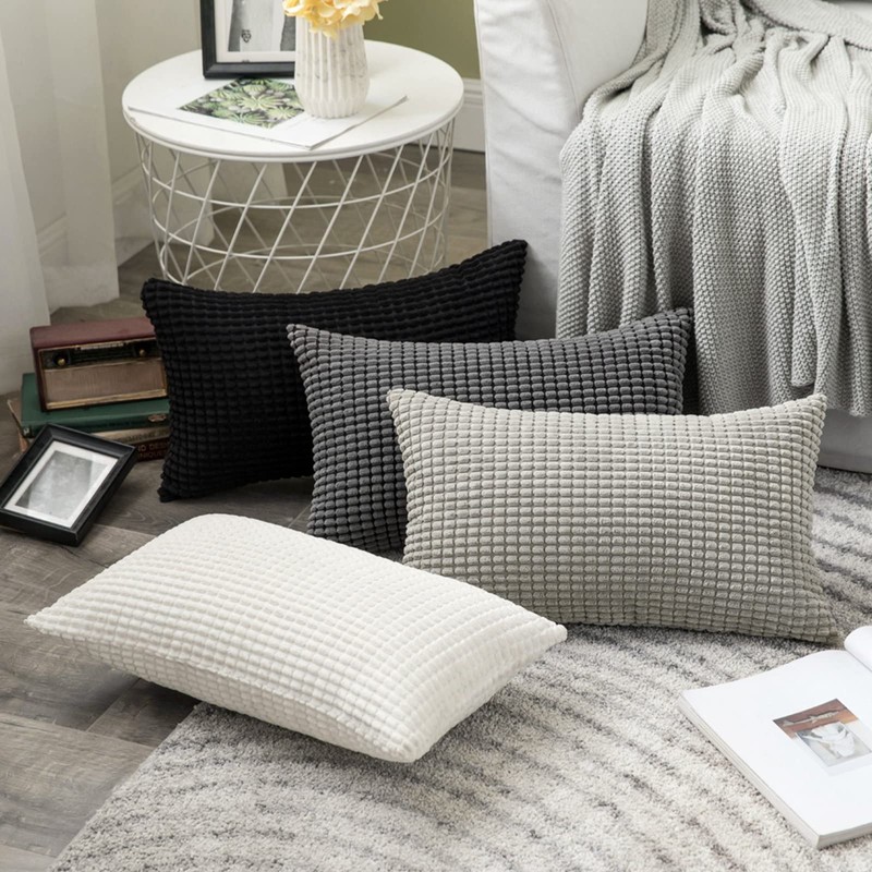 MIULEE Set of 2 Decorative Corduroy Grey Cushion Covers 18x18