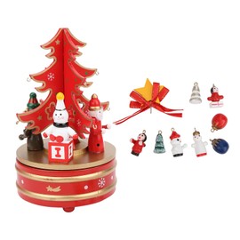 Christmas Music Box Wood Christmas Musical Box Xmas Decoration Gifts for KidRed