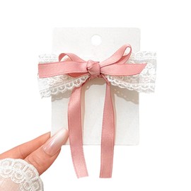 Ribbon Hair Accessory Set of 2 Ribbon Barrettes Fashionable Pink Bowknot Hair Accessory Ladies' Cute Simple Girls Hair Ornament JPD115 (Pink)