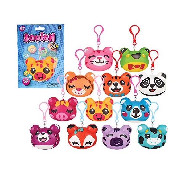 Rhode Island Novelty 3 Inch Squish Animal Backpack Clip Assortment,