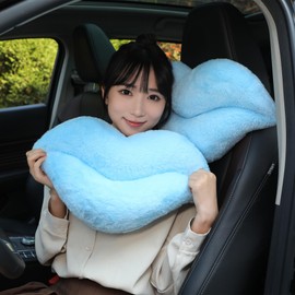 2 Pack Lip Shaped Car Headrest Pillow, Comfortable Soft Head Rest Cushion Kawaii Car Accessories Cute Car Neck & Seat Pillow for Car Driving Travelling Office Home Decor - Light Blue Lip Pillows