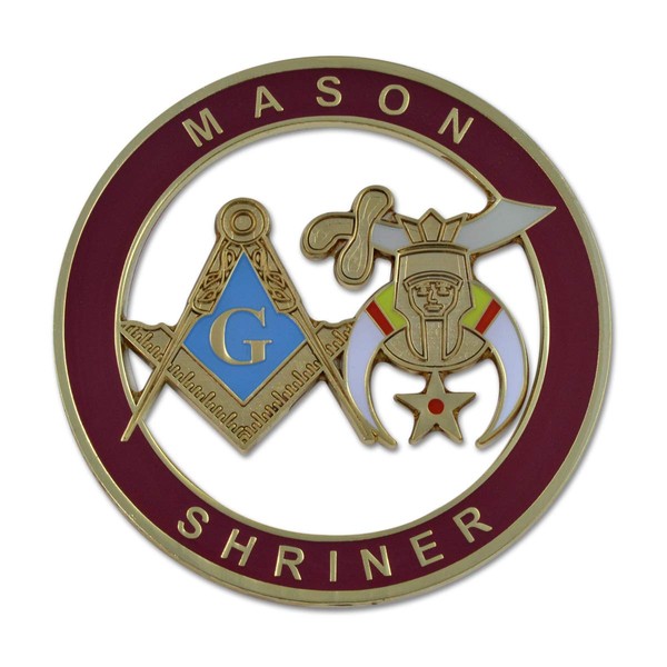 Mason Shriner Masonic Auto Emblem - [Burgundy & Gold][3'' Diameter]
