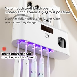 Toothbrush Holders for Bathrooms, Toothbrush Holder Wall Mounted with Toothpaste Dispenser Bathroom Solar Charging and No Drilling Required Tooth Brush Holder with 5 Brush Slots（Black）