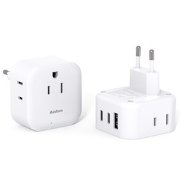 2 Pack European Travel Plug Adapter, US to Europe Plug Adapter with 3 Outlets 3 USB Charging Ports(2 USB C), Type C Plug Adaptor Travel Essentials to Most Europe EU Spain Italy France Germany Iceland
