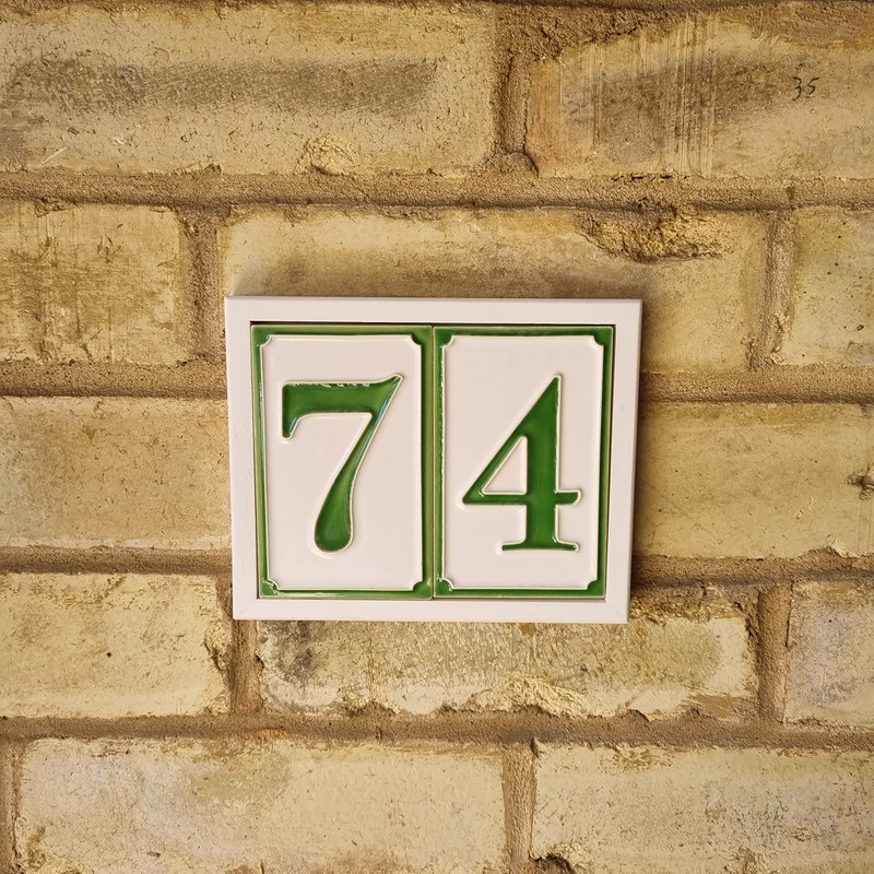 House Numbers Hand-painted Italian Ceramic Numbers Tiles Simple Green Design,