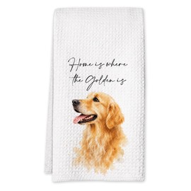 Sahjzk Golden Dog Kitchen Towel, Funny Dish Towel 16 x 24 Inch, Waffle Weave Dog Gifts for Women and Dog Lovers, Home is Where the Golden is-C02
