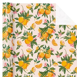 WRAPAHOLIC Orange Floral Wrapping Paper Roll - Mini Roll - 17 Inch x 16.5 Feet - Bright Fruit Wrapping Paper Perfect for Wedding, Birthday, Bridal Shower, Tea Party