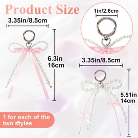 SmallCat 2PCS Pearl Bow Keychain Charm, Pink White Pearl Bowknot Purse Charm for Women, Cute Bow Decorations Aesthetic Y2k Bag Keychain Accessories for Crafts, Handbags, Phones