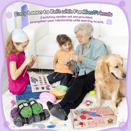 Katech Knitting Kit for Beginner Adults, 6 Pcs Socks Yarn for Knitting Kit W/Step-by-Step Instruction and Knitting Needles, Knitting Starter Kit for Learn-to-Knit Craft Kits for Adults Gift