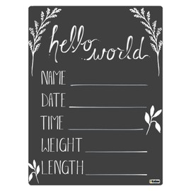 Cohas Hello World Newborn Baby Announcement Sign with Chalkboard Style Surface, 9 by 12 Inches, No Marker