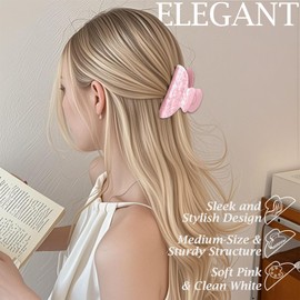 Oneasmot 2 PCS Chic Resin Hair Claw Clips, Medium Sector Hair Barrettes for Thin Hair Half-Styles, Fashionable Non-Slip Hair Jaw Clamps, Pink and White