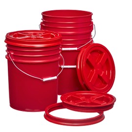 Consolidated Plastics 5 Gallon Red Food Grade Buckets + Gamma Seal Lids, BPA Free Container Storage, Durable HDPE Pails, Made in USA (3 Pack)