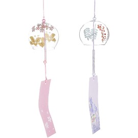 BENECREAT - 2 campanillas de viento japonesas de cristal rosa y morado, colgantes hechos a mano para regalo de cumpleaños y decoración del hogar