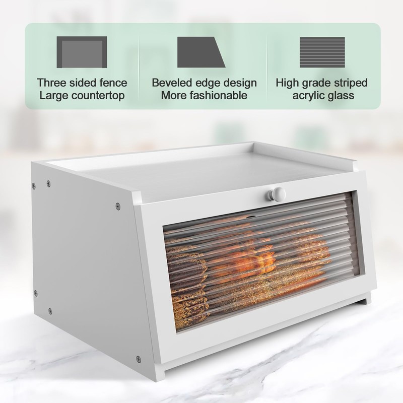 LOHASOK Bread Box for Kitchen Countertop Large Farmhouse Bread Container