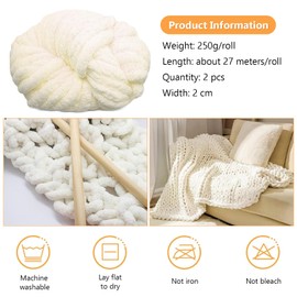 MeYuxg 2 x 250 Gramm Dicke Wolle Garn Strickgarn, Super Soft Chenille Chunky Yarn, Wolle Super Bulky für Gehäkelte Decken gestrickte Haustiernester Decken Dekokissen Armstricken Wolle - White