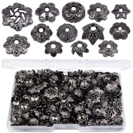 120 Gram Mixed Styles Flower Bead Caps Vintage Alloy Filigree Cone End Caps Loose Spacer Bead for DIY Earrings Bracelet Jewelry Making, Gun Black