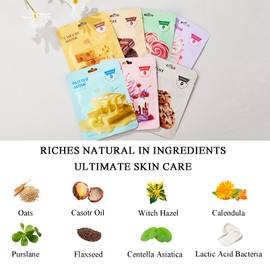 Various Styles of Sheet Mask Sets, Skincare, Face Masks, Facial Mask, Hydrating Face Mask, Face Masks Skincare for Dehydrated Dull and Tired Skin, Face Mask Gift Sets for Women, Pack of 7