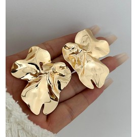 Big Gold Statement Earrings for Women Trendy, Chunky Unique Leaf Dangle Earrings, Fashion Gold Large Flower Earrings Jewelry (Unique flower)