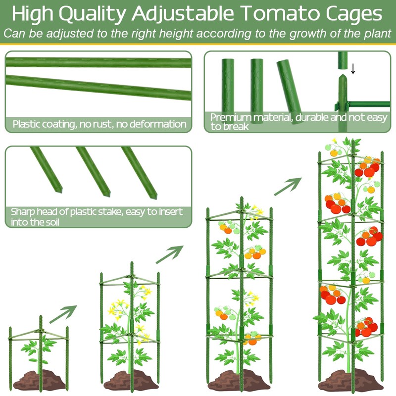 Halatool 6 Pack Tomato Cages for Garden,Up to 48in(4FT) Adjustable
