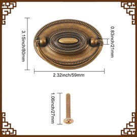 DELORIGIN 6pcs Furniture Dresser Pull Brass Drop Swing Handles Hardware Vintage Drawer Pull Ring Decorative Hardware Knobs with Screws for Swing Handles Closet Cabinet Nightstand Cupboard Knob