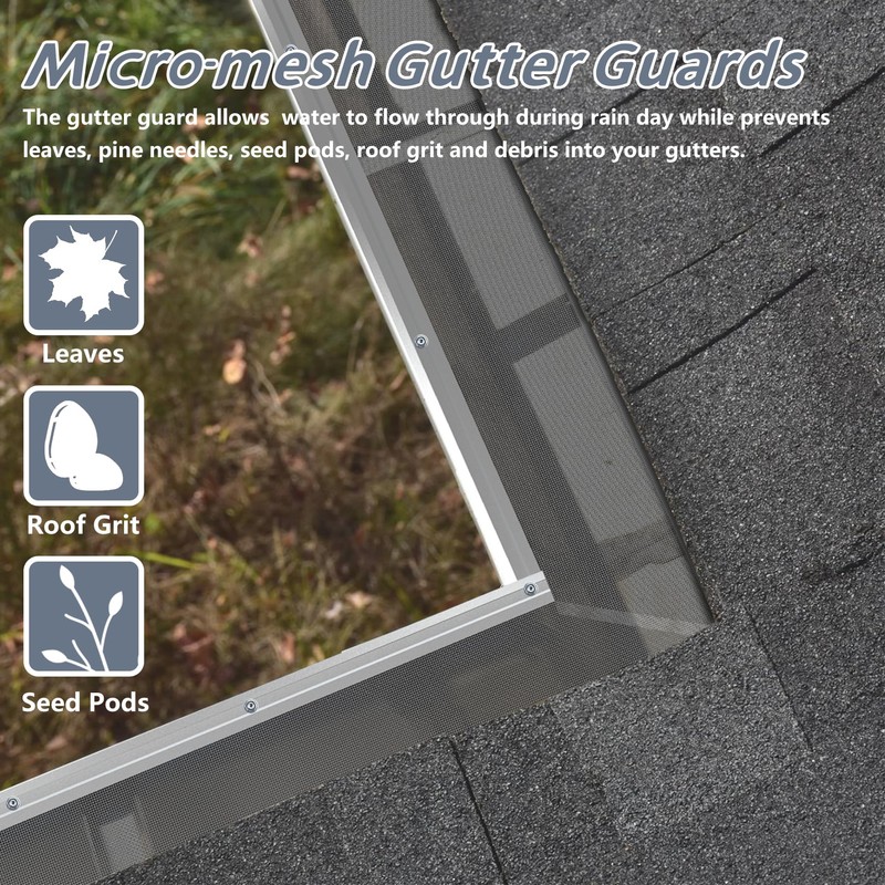 Flamorrow Stainless Steel Gutter Guard, 48Ft Gutter Cover, Micro-Mesh Leaf