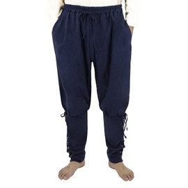 DigitiZerArt - Pantalones medievales renacentistas para hombre, cintura elástica al tobillo, bandas para cosplay, Navegador, pantalones casuales, azul, azul marino (Navy_Blue), Large
