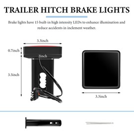 NYTKL 15 LED Brake Light Trailer Hitch Cover, Super Bright Red Lens Square Tail Light Towing Hitch Cover, Waterproof Smoked Lens Brake Lamp Fit 2" Receiver for Towing Truck SUV RV (Black)
