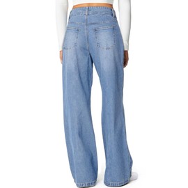 Sidefeel Women's Wide Leg Jeans High Waisted Stretchy Jeans Trendy Seamed Front Straight Leg Loose Denim Pants Iceland Blue Size 6