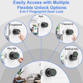 Fingerprint Door Lock-Smart Door Knob with Passcode Keypad-Finger Print Door Knob, App Control，Auto Lock，Privacy Mode - Ideal for Apartment, Bedroom, Hotel, Office, Front Door，Matte Black