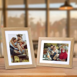 Lyeasw 4x6 Picture Frame Set of 15, Display Pictures 5x7 without Mat or 4x6 with Mat, Natural Wood Color Multi Photo Frames for Wall or Tabletop