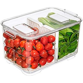 blitzlabs Produce Saver Fresh Keeper Container Refrigerator Organizer Bins Fridge Food Storage Containers with Lids and Removable Drain Tray for For Freezer Cabinet Kitchen Organization