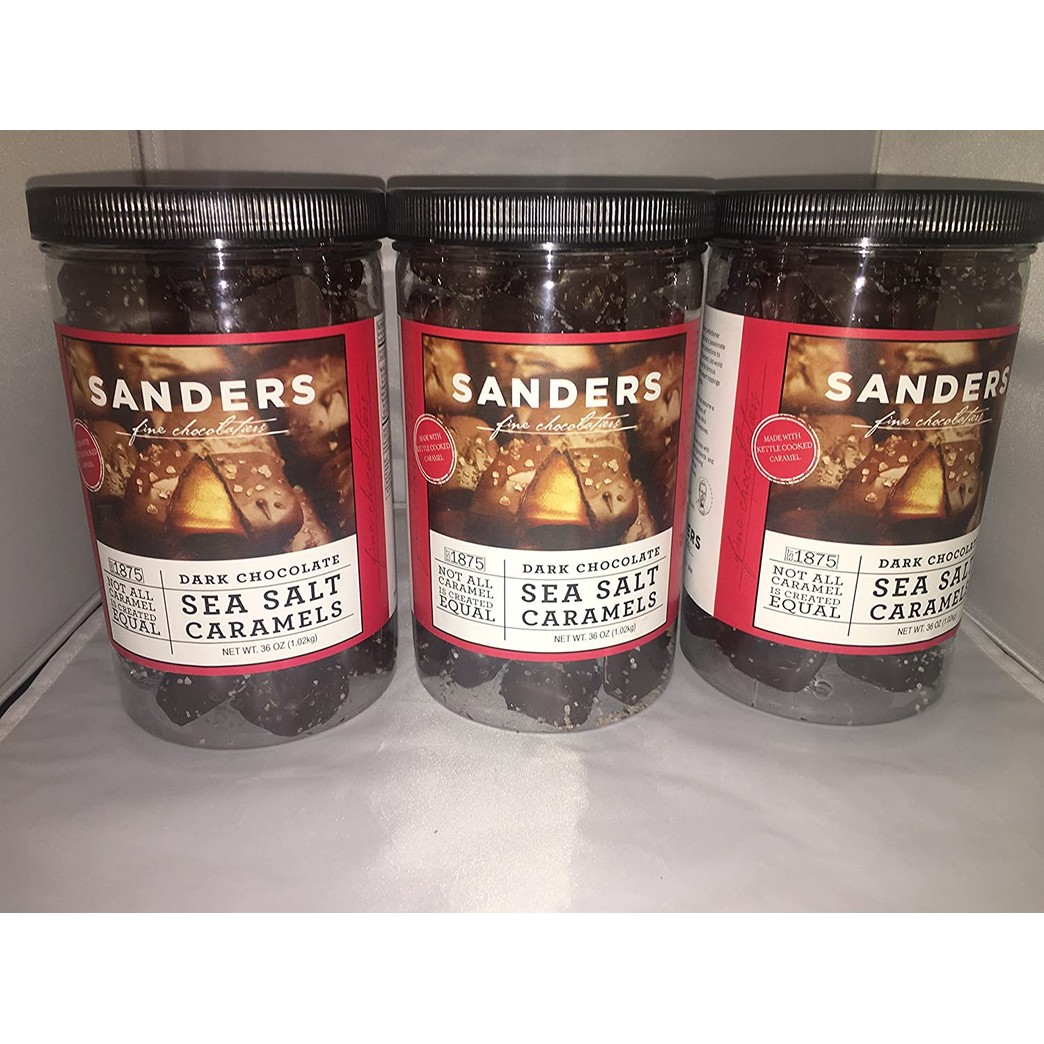 Sanders Dark Chocolate Sea Salt Caramels (3)-36 oz containers PARTY PACK SIZE 108 TOTAL OUNCES