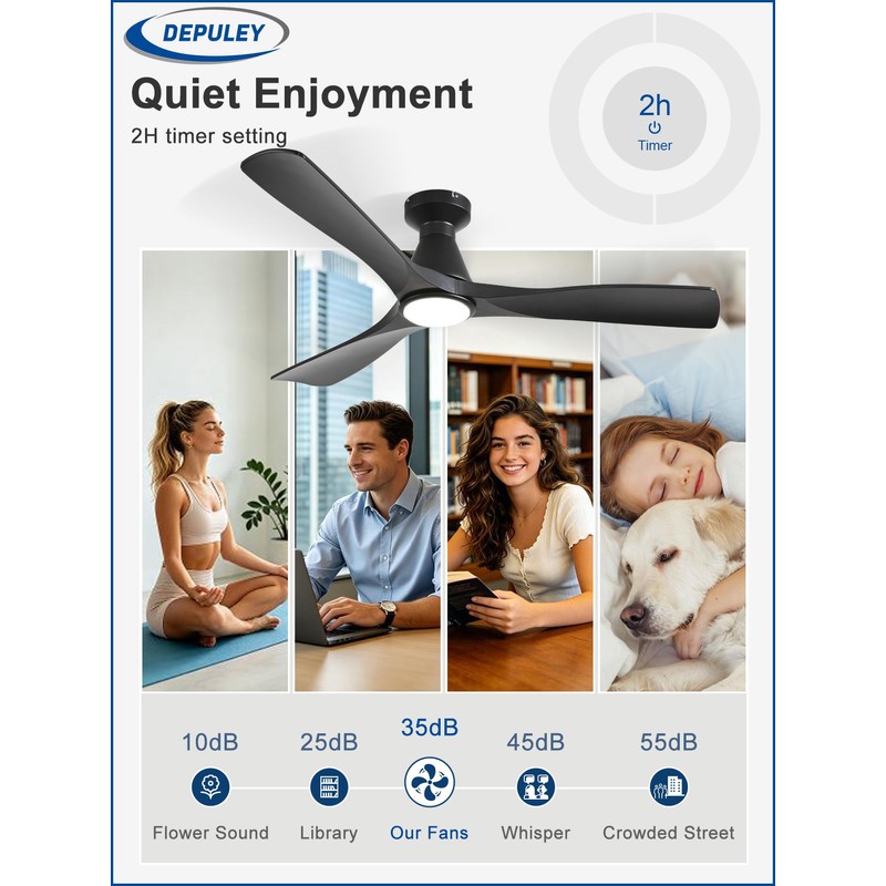 Depuley Ceiling Fans with Lights: 52-inch Smart Ceiling Fan with
