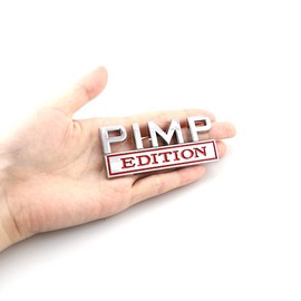 CARRUN 2 pc Pimp Edition Emblem Car Side Rear Front Hood Trunk Door Fender Bumper Metal Badge 3D Decal Sticker for F150 F250 F350 Silverdo 1500 2500 Sierra GMC Chevy Car Truck SUV,Silver,Red,CR-PE2