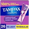 Tampax Radiant Tampons Multipack, with LeakGuard Braid, Light/Regular Absorbency, Unscented,