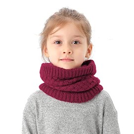 EPEIUS Kids Girls/Boys Winter Knitted Infinity Scarf Children Warm Soft Polar Fleece Neck Warmer,Wine,One Size