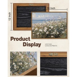 Framed Landscape Wall Art Blue Ocean Theme White Flower Pictures Wall Decor Abstract Floral Painting Prints Modern Seascape Artwork for Living Room Bedroom Bathroom Home Office Decoration, 12''x16''